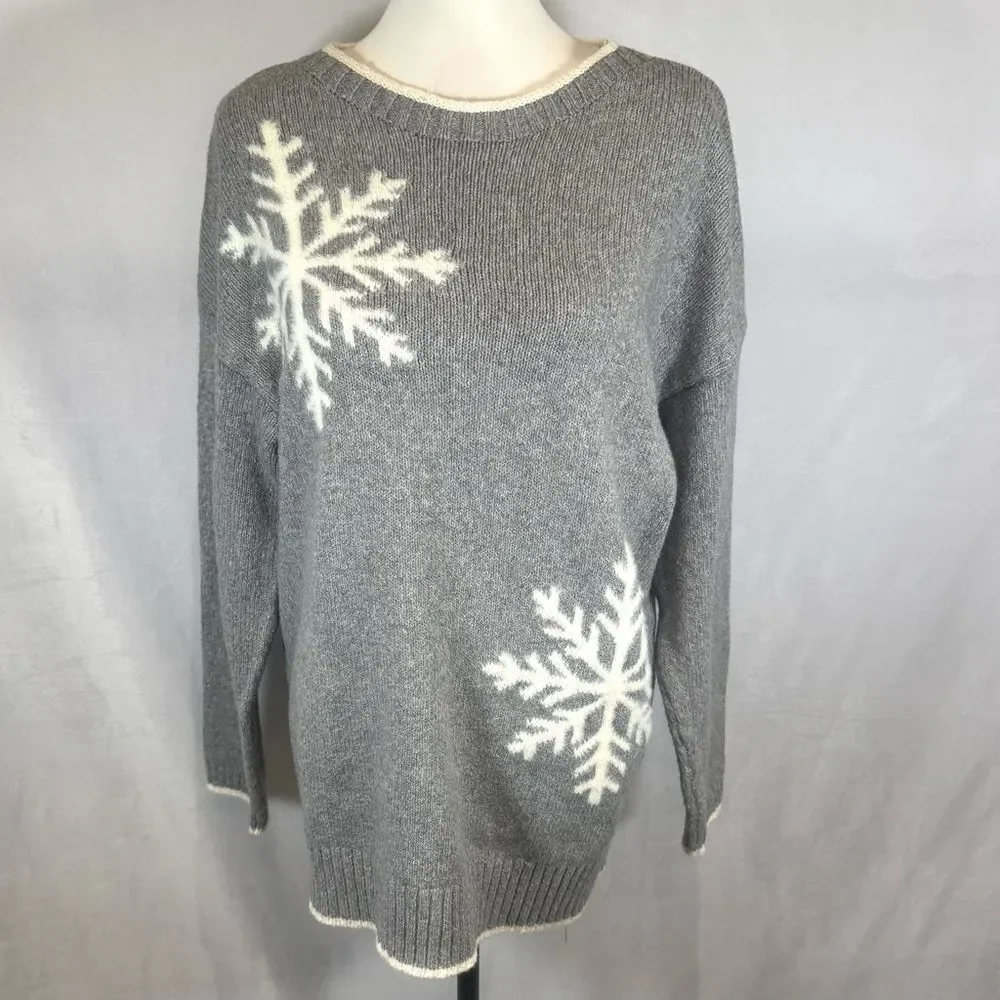 J.Jill gray and white snowflake pattern sweater size medium - Picture 5 of 10